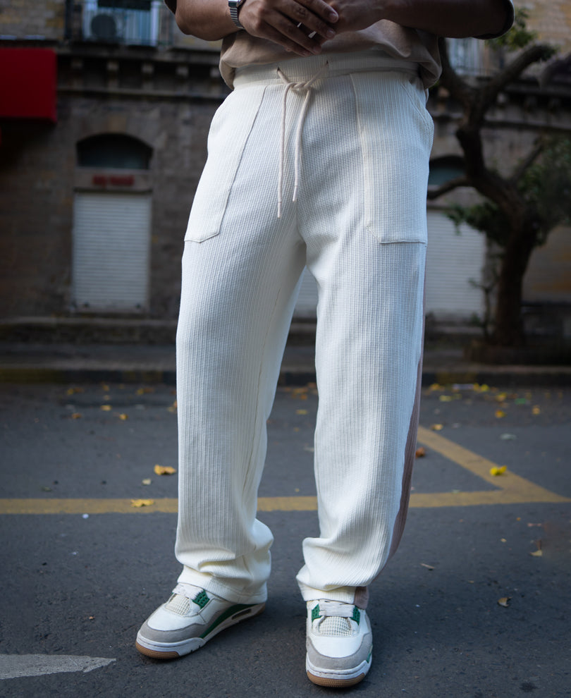 Cream And Beige Baggy Fit Track Pant