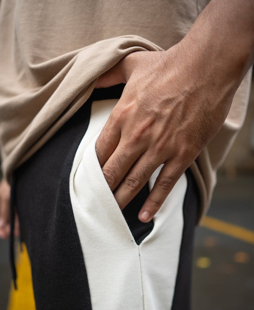 Black Contrast Panel Baggy Track Pant