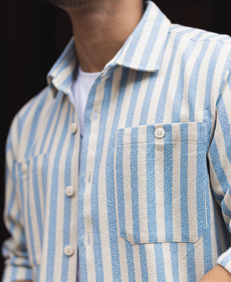 Blue And White Stripes Regular Fit Full Sleeves Shirt