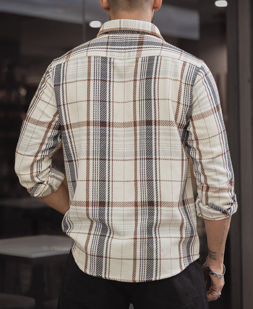 Beige Checked Regular Fit Full Sleeves Shirt