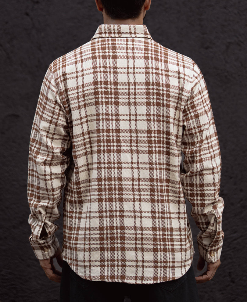 Off-White And Beige Checks Regular Fit Full Sleeves Shirt