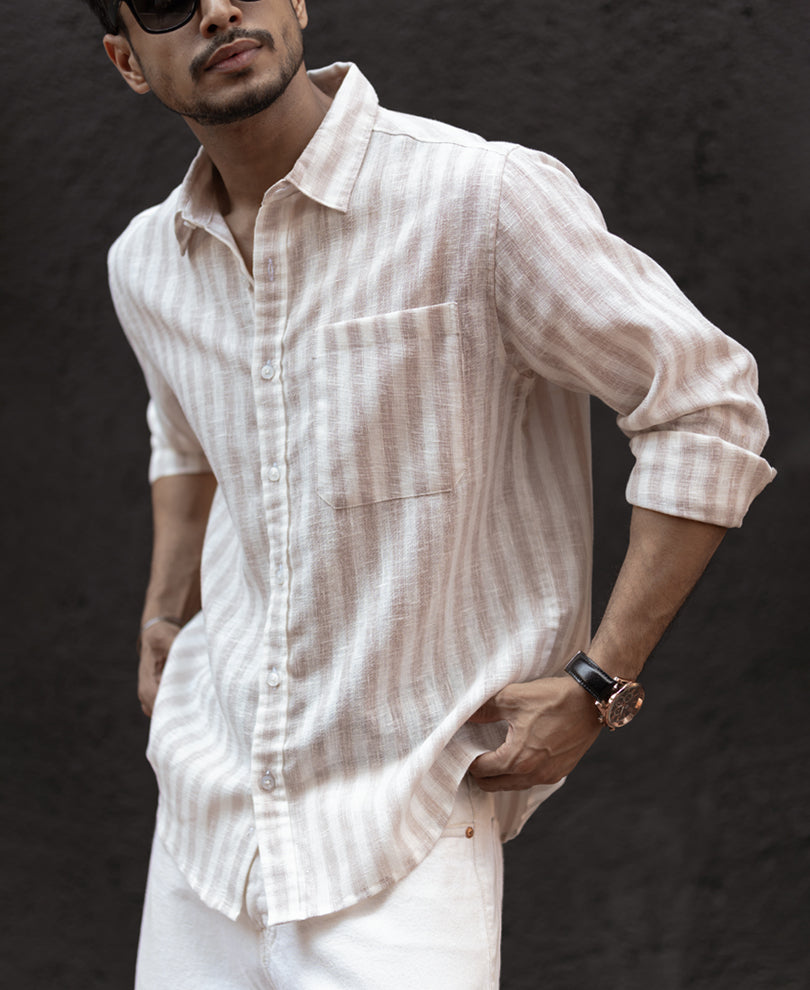 Beige Regular Fit Full Sleeves Shirt