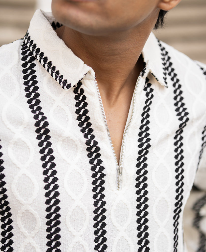 White Structured Stripe Shirt