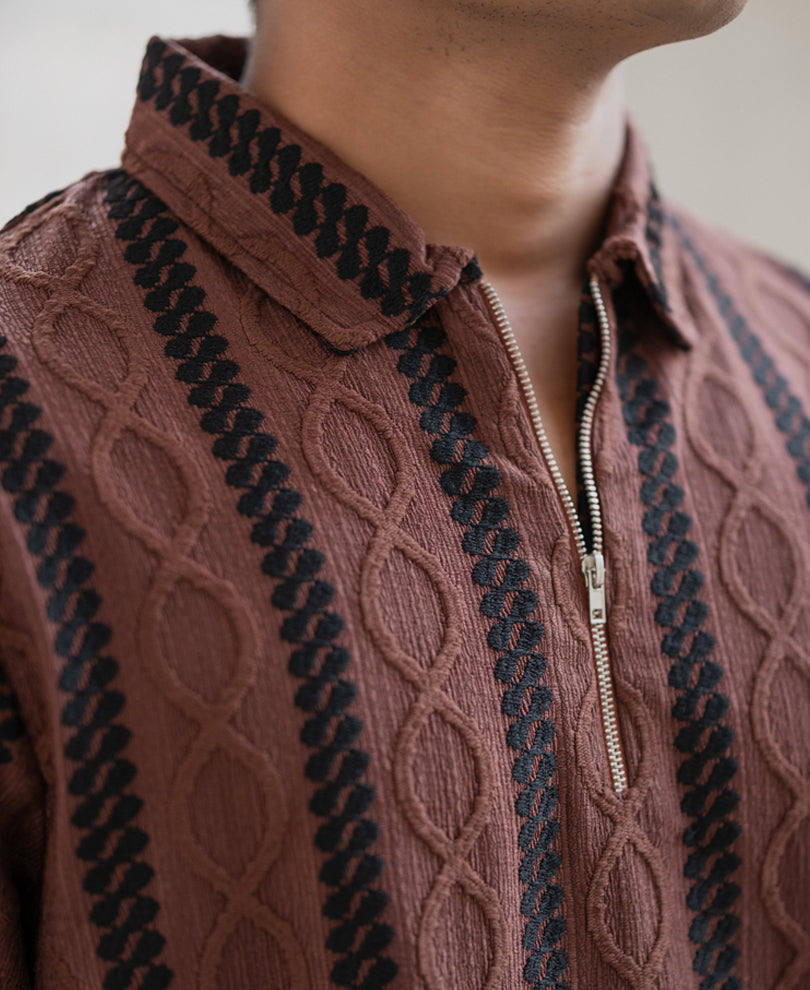 Brown Structured Stripe Shirt