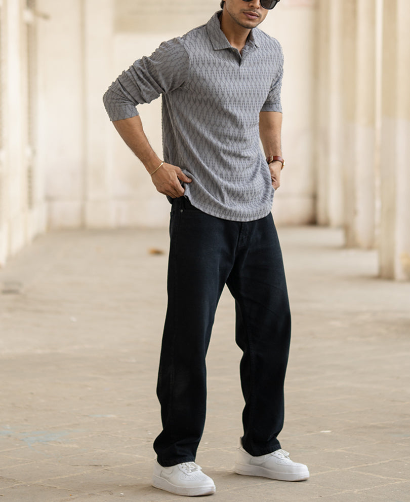 Grey Structured Regular Fit T-Shirt