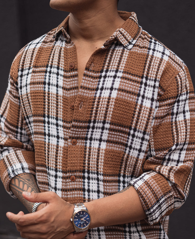 Multi Coloured Checked Regular Fit Full Sleeve Waffle Shirt