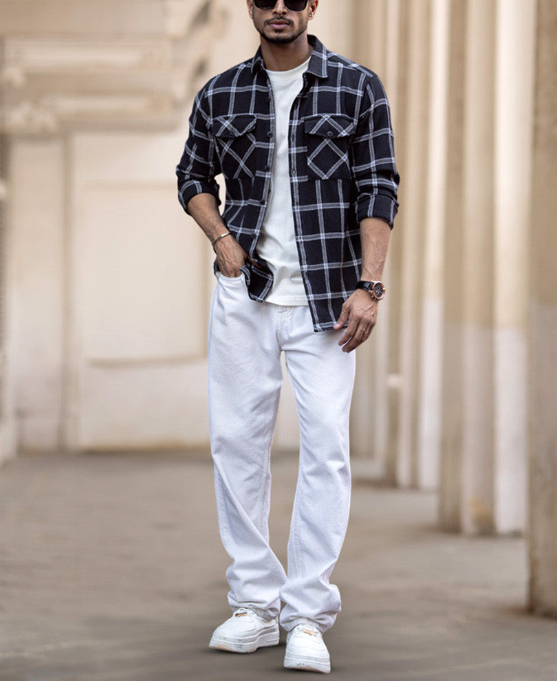 Black Checked Regular Fit Full Sleeves Shirt