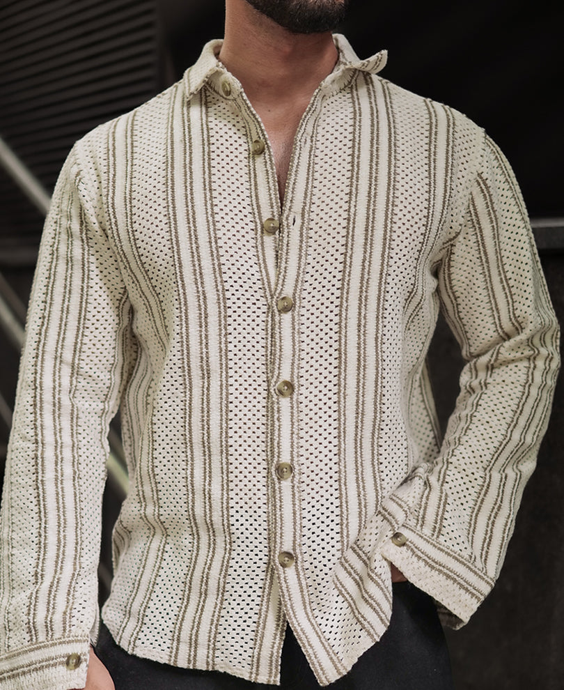 Off-White Crochet Regular Fit Full Sleeves Shirt