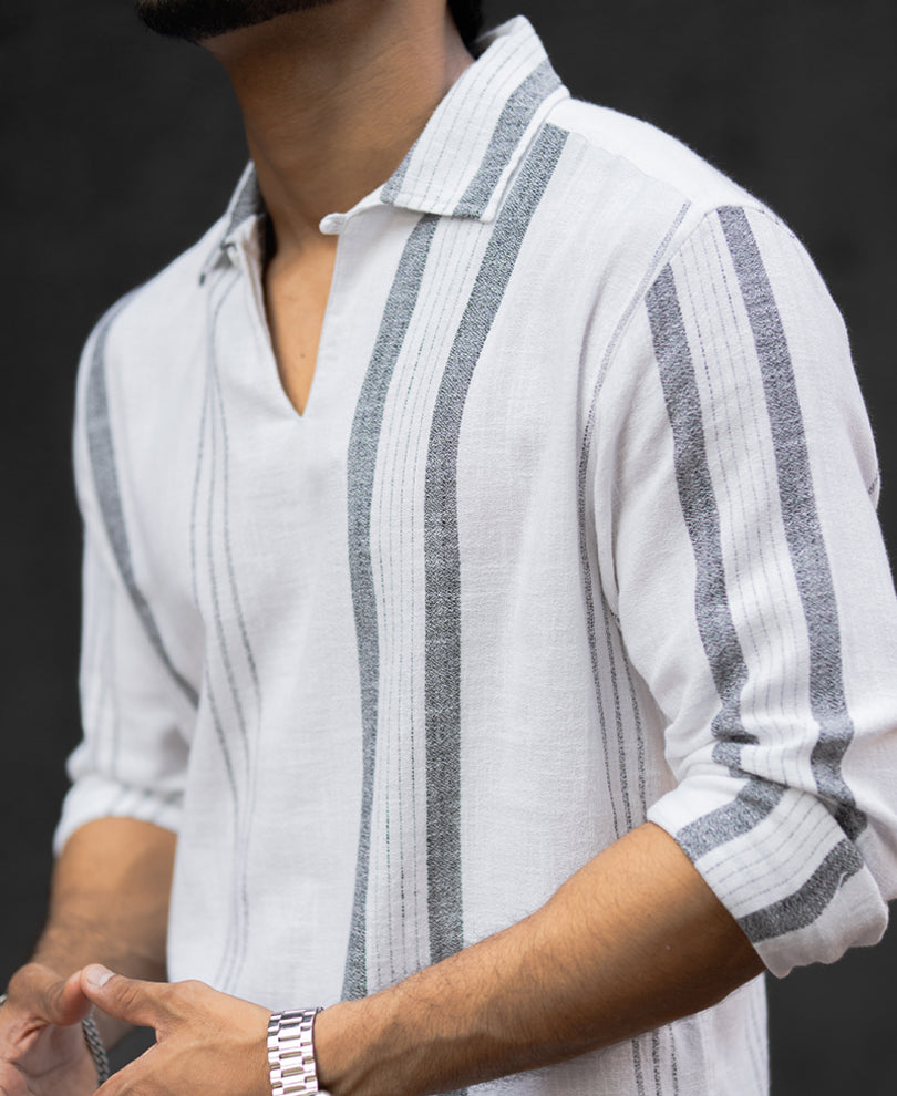 White Regular Fit Full Sleeves Kurta Style Shirt