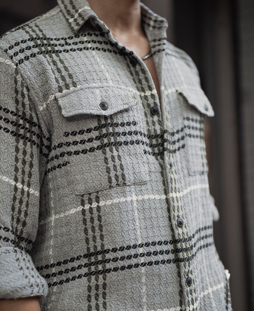 Grey Double Pocket Regular Fit Full Sleeves Shirt