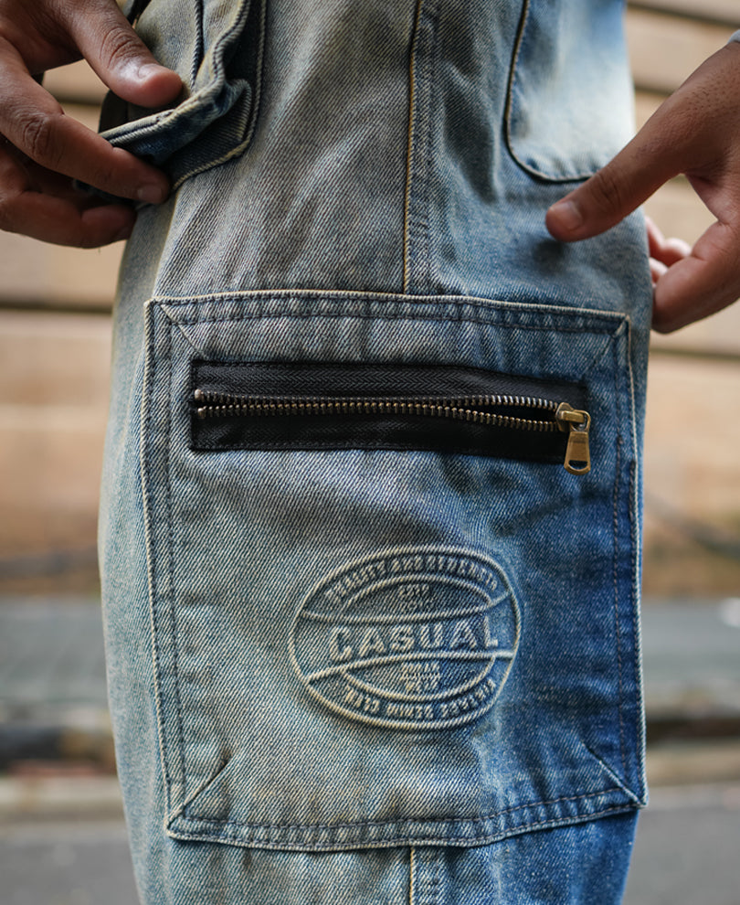 Blue Baggy Fit Cargo Denim Jeans
