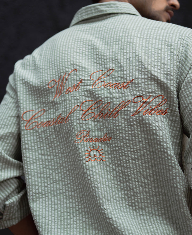 Green Stripes Printed Regular Fit Full Sleeves Shirt