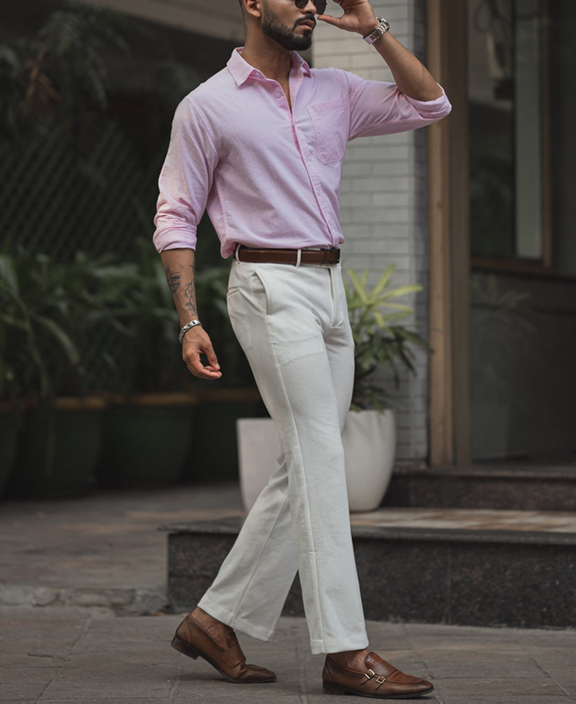 Pink Striped Regular Fit Full Sleeve Shirt