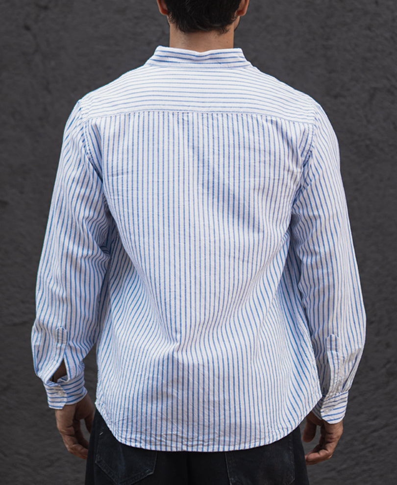 White and Blue Stripes Regular Fit Full Sleeves Shirt