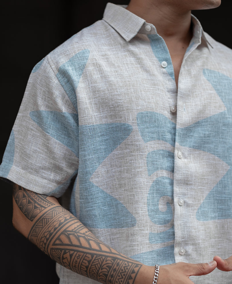 Light Blue And Beige Regular Fit Half Sleeves Shirt