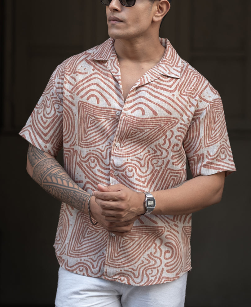 Rust Brown Oversized Half Sleeve Shirt