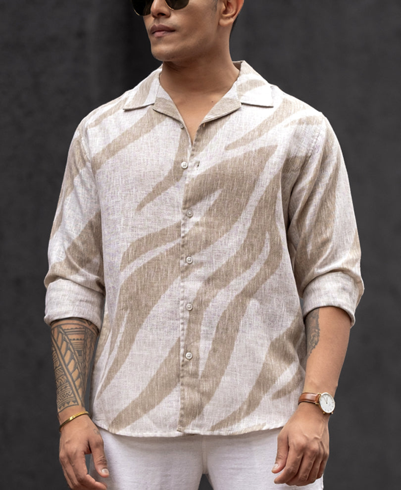 Beige Flame Design Regular Fit Full Sleeves Shirt
