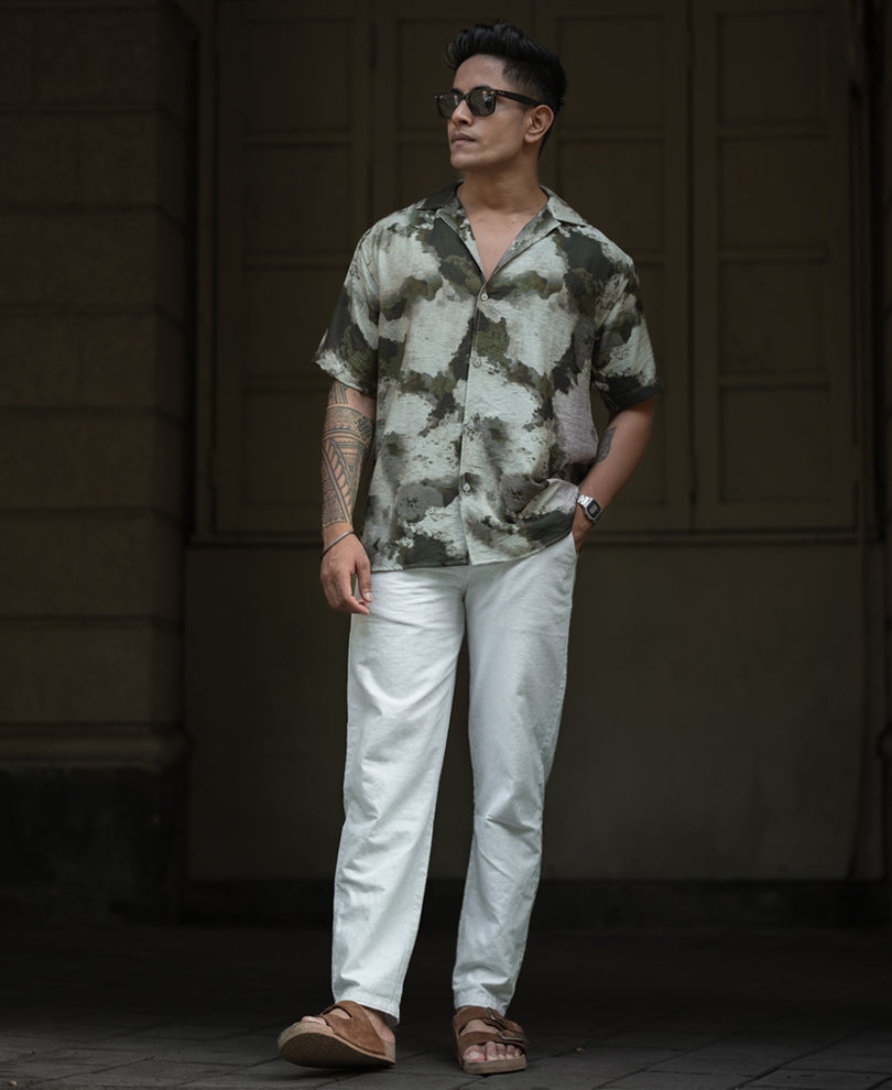Olive Regular Fit Half Sleeves Shirt