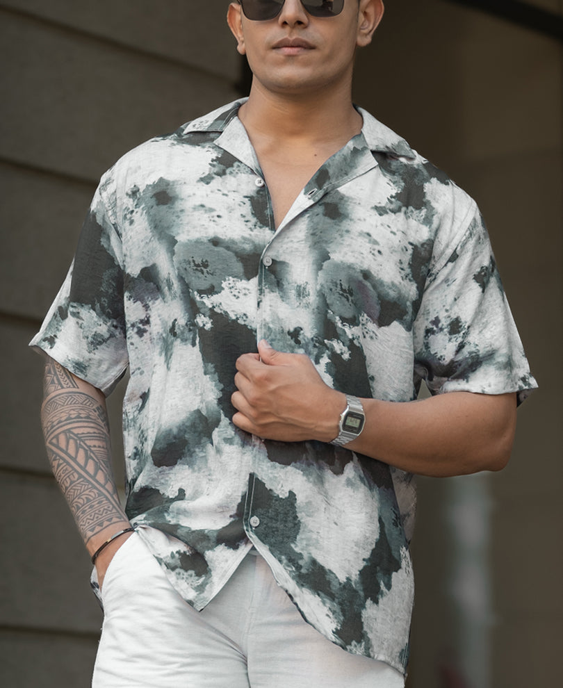 Black And Grey Regular Fit Half Sleeves Shirt