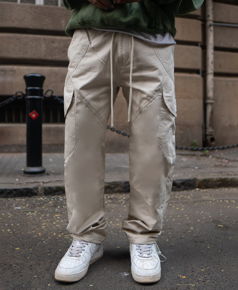 Beige Baggy Cargo Trousers