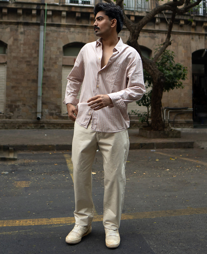 Cream Regular Fit Cotton Pants