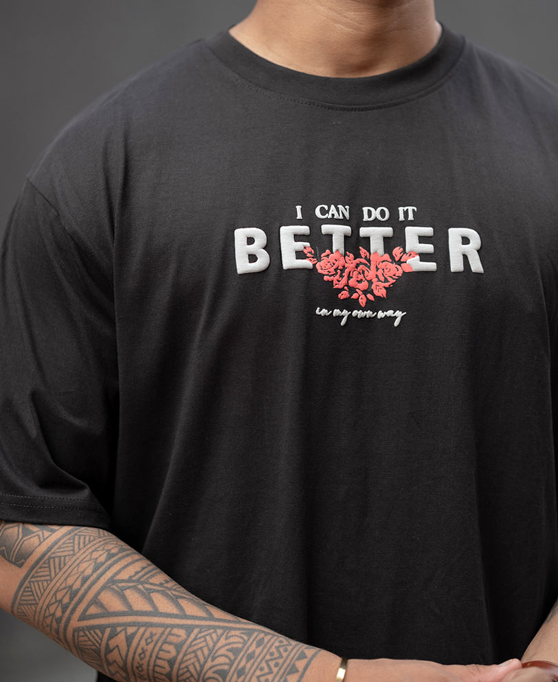 Black Printed Oversized Half Sleeve T-Shirt