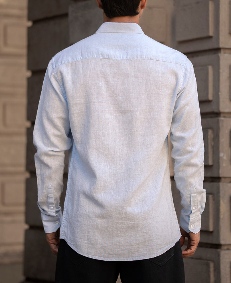 Sky Blue Cotton Linen Regular Fit Full Sleeves Shirt