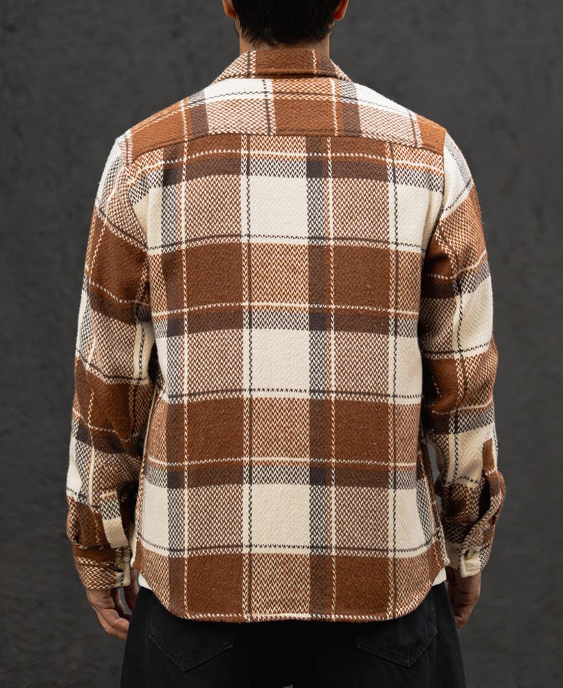 Brown And Off-White Checked Regular Fit Full Sleeves Shirt
