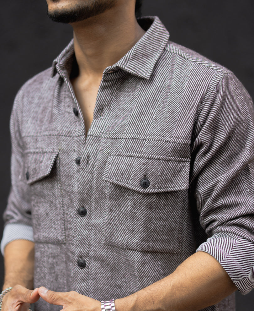 Dark Brown Regular Fit Structured Full Sleeves Shirt