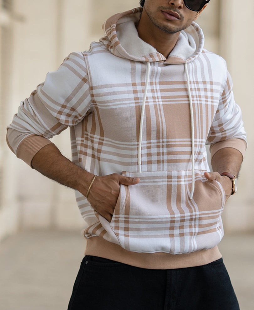 Off-White And Beige Regular Fit Hoodie Style T-Shirt