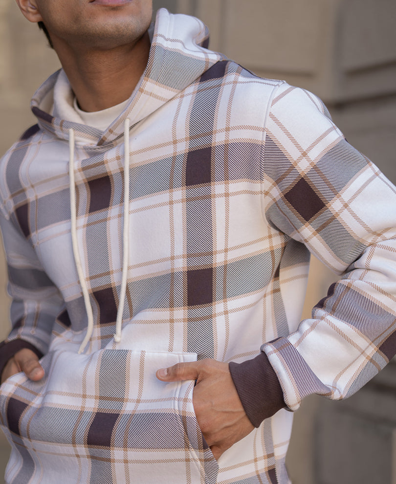 Dark Brown Checked Hooded SweaT-Shirt