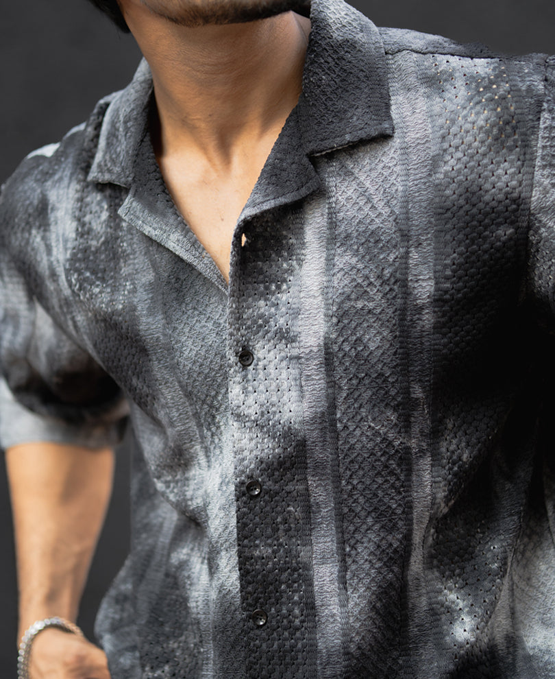 Black Tie Dye Print Regular Fit Full Sleeves Shirt