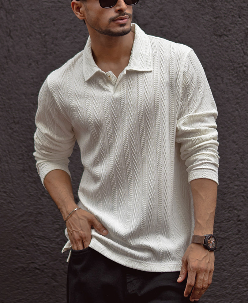 White Structured Regular Fit T-Shirt