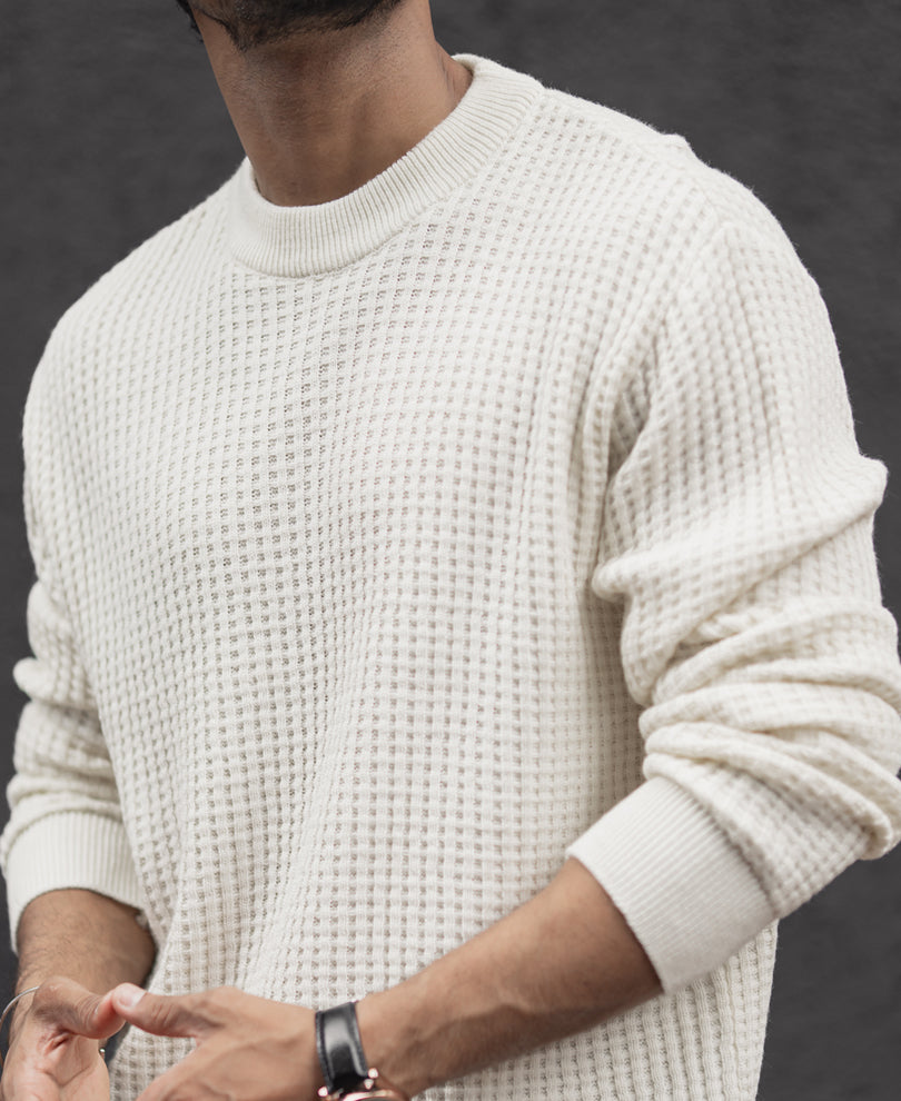 Off White Structured Regular Fit Full Sleeves T-Shirt