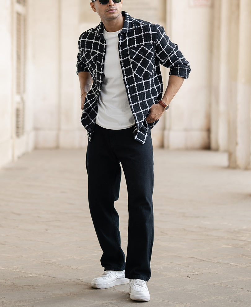 Black Structured Checks Shirt
