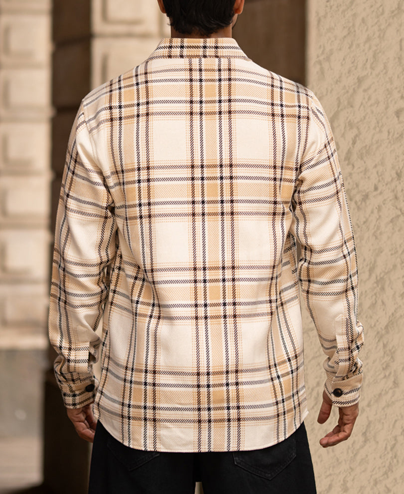 Light Beige Full Sleeves Double Pocket Regular Fit Shirt