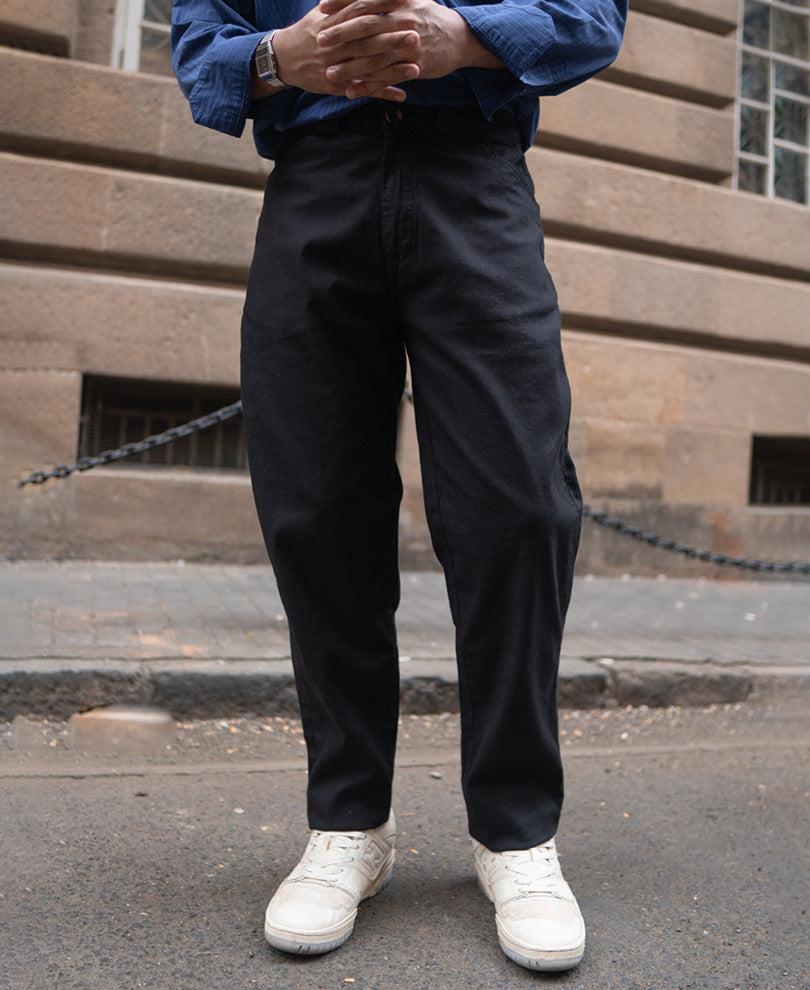 Black Linen Regular Fit Pant