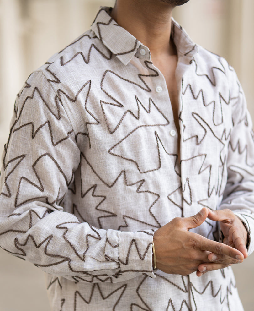 Natural Embroidery Regular Fit Full Sleeves Shirt