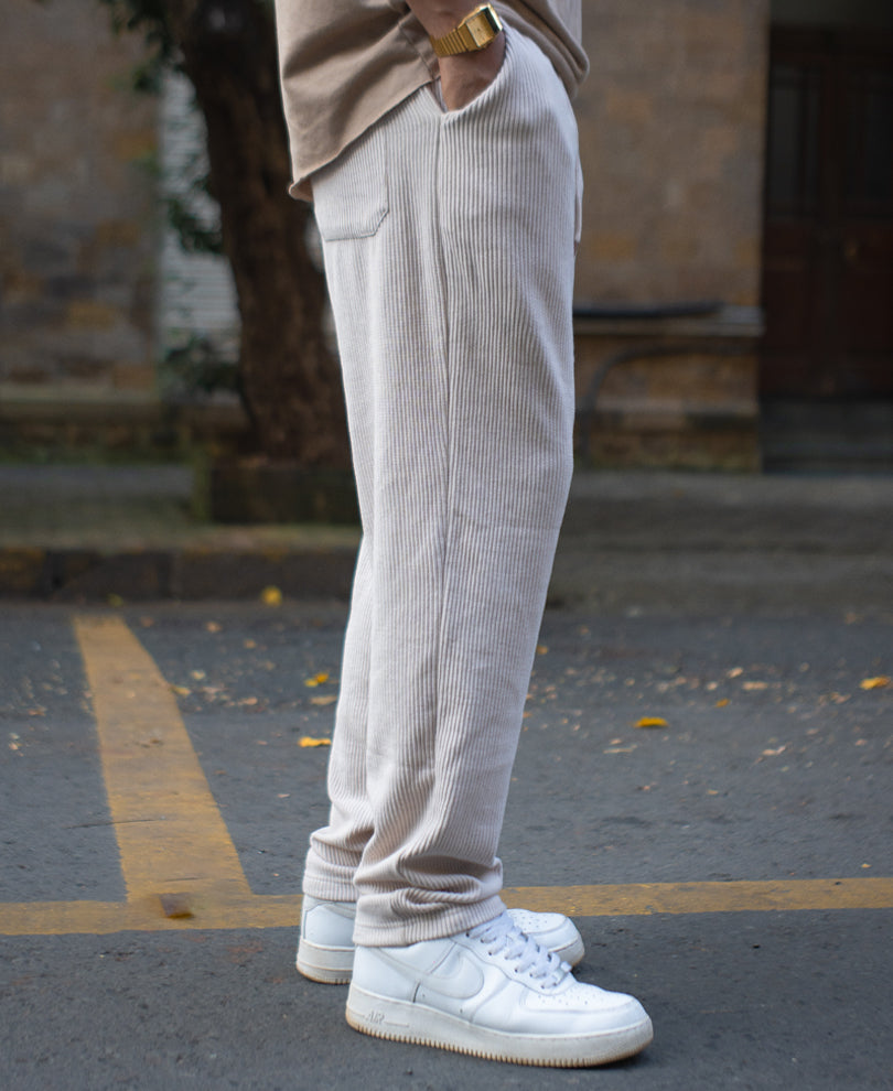 Light Beige Corduroy Regular Fit Track Pant