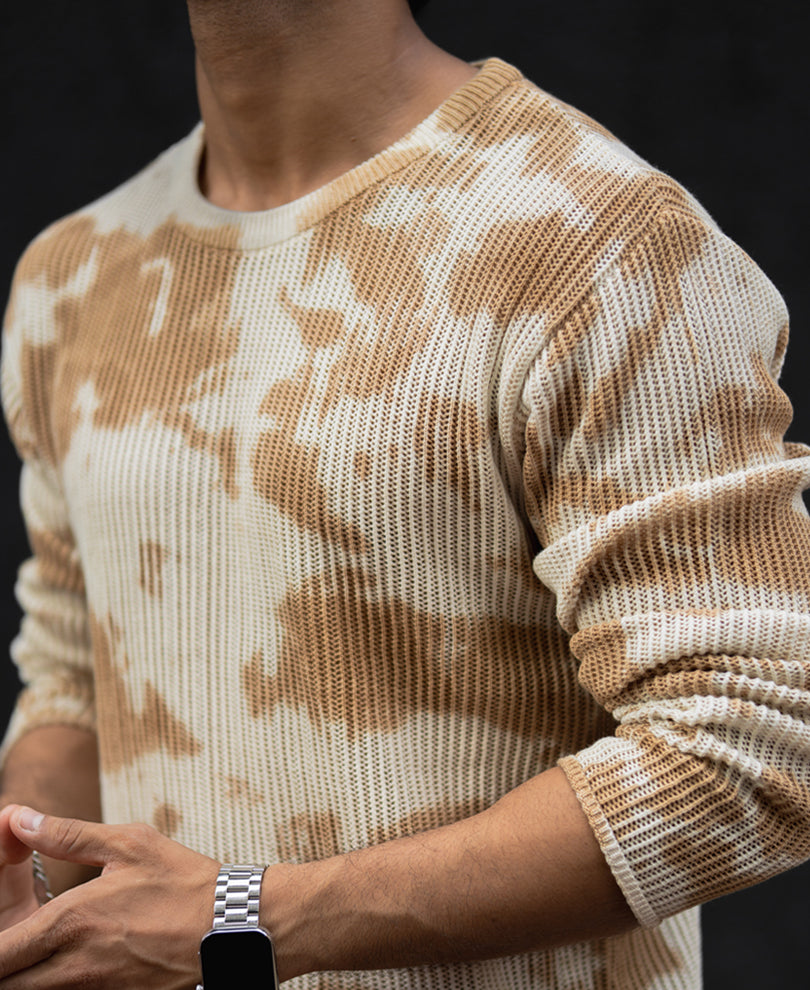 Beige Knits Regular Fit Full Sleeves T-Shirt