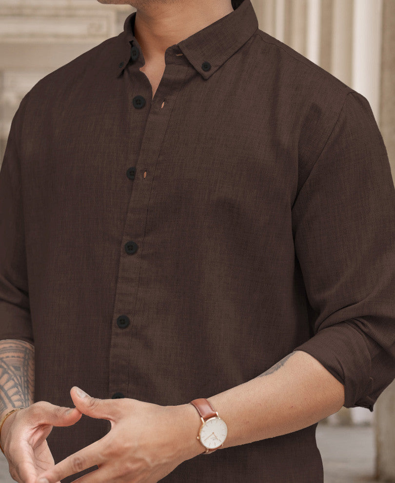Coffee Brown Regular Fit Full Sleeves Shirt