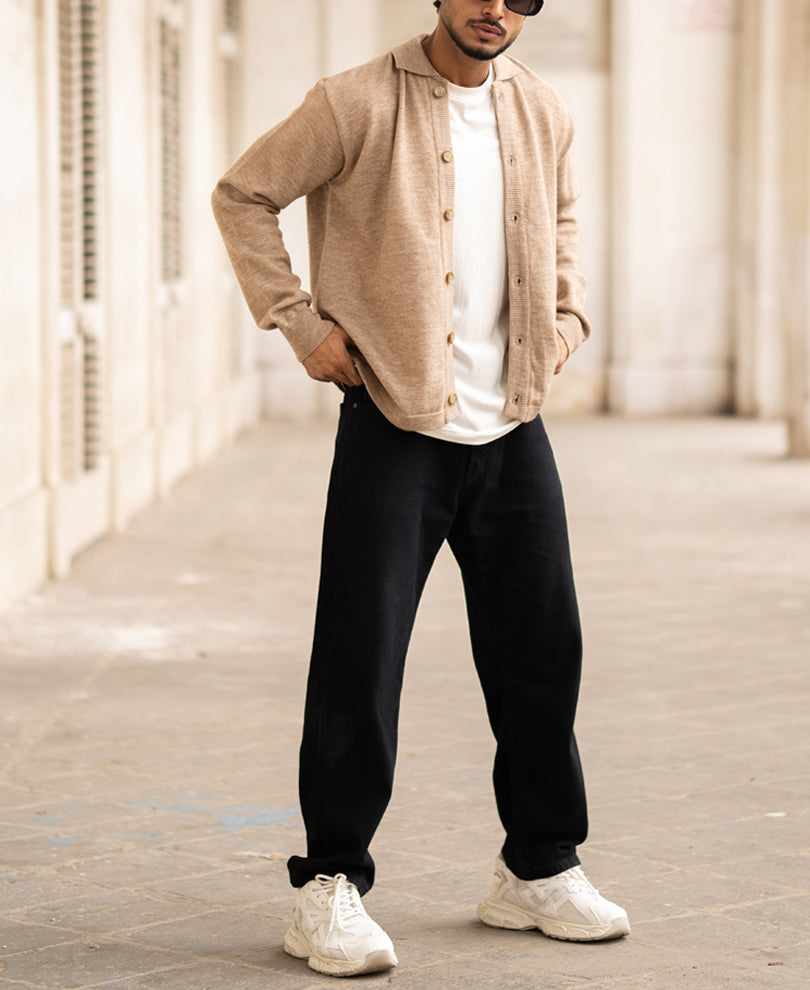 Beige Regular Fit Full Sleeves Woolen Shirt