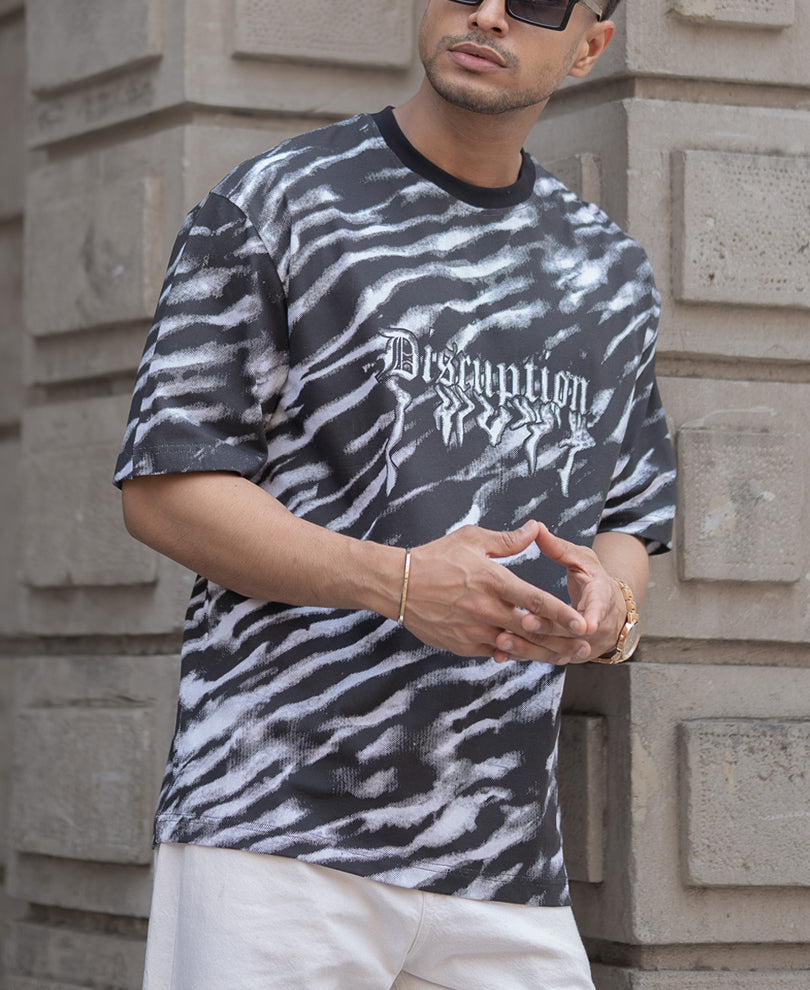 Black Abstract Print Oversized T-Shirt