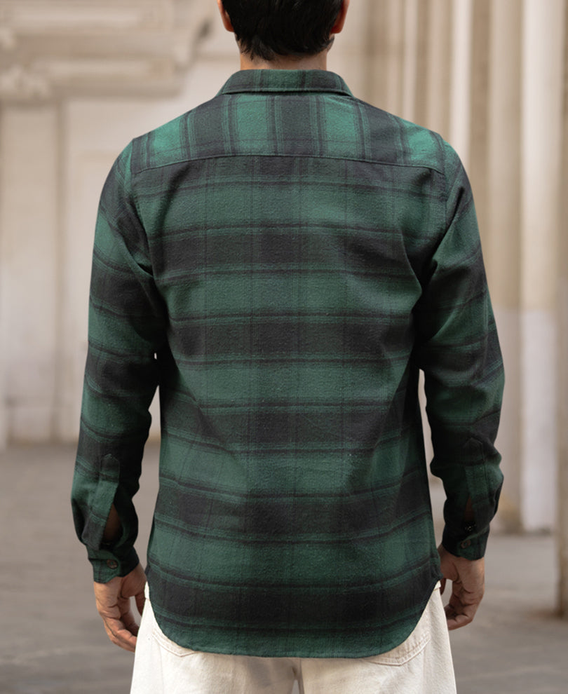 Green Checks Regular Fit Full Sleeves Shirt