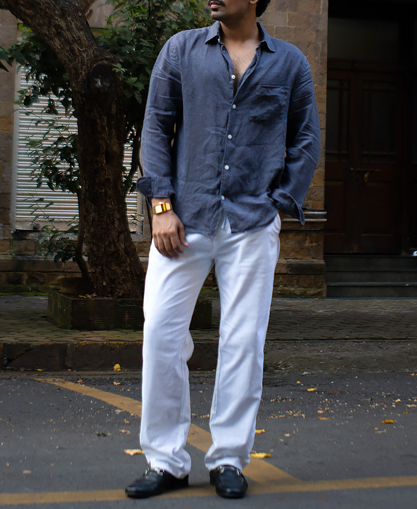 White Regular Fit Cotton Pants
