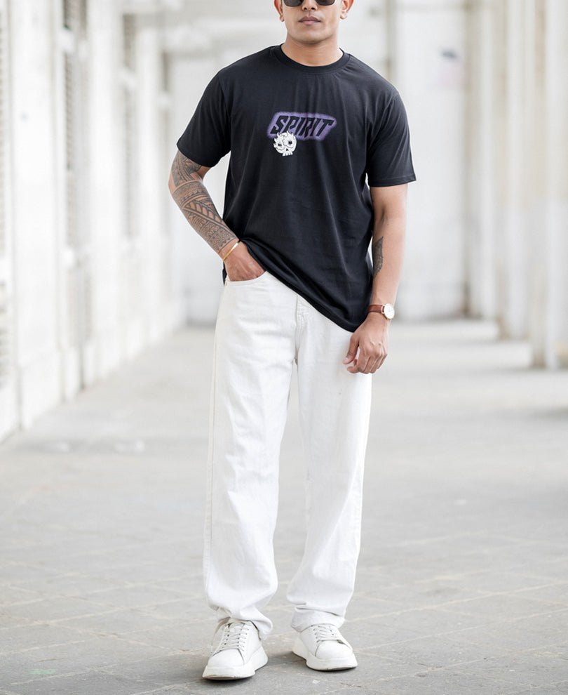 Black Contrast Print T-Shirt