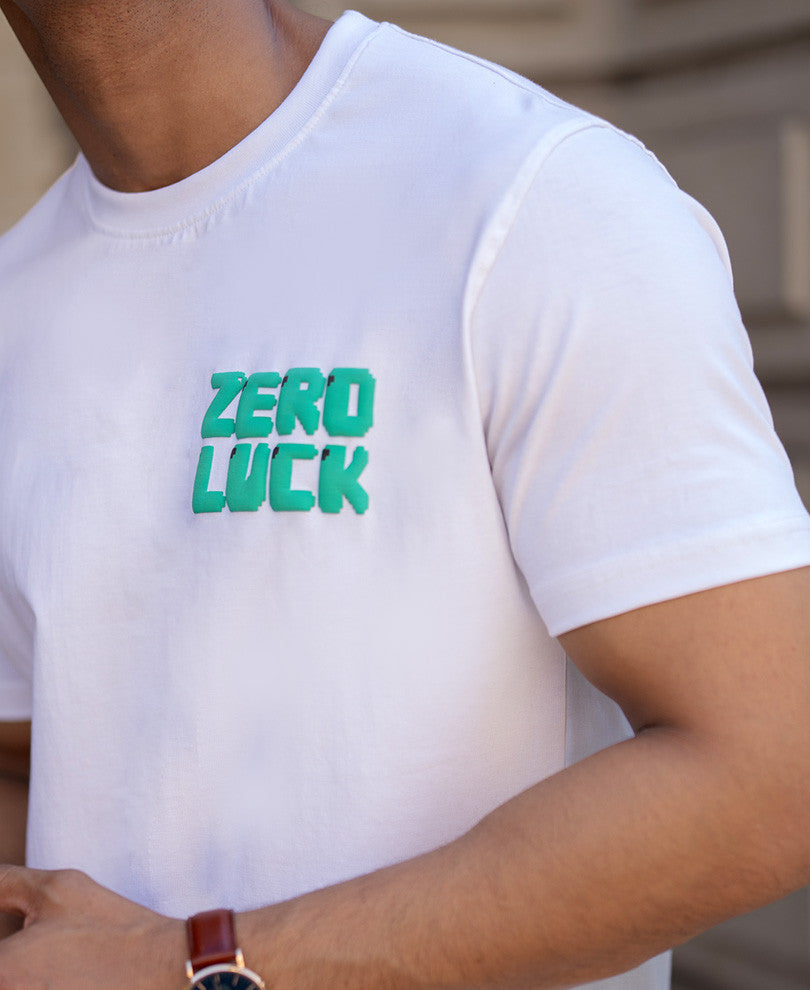 White Zero Luck Print Regular Fit Half Sleeves T-Shirt