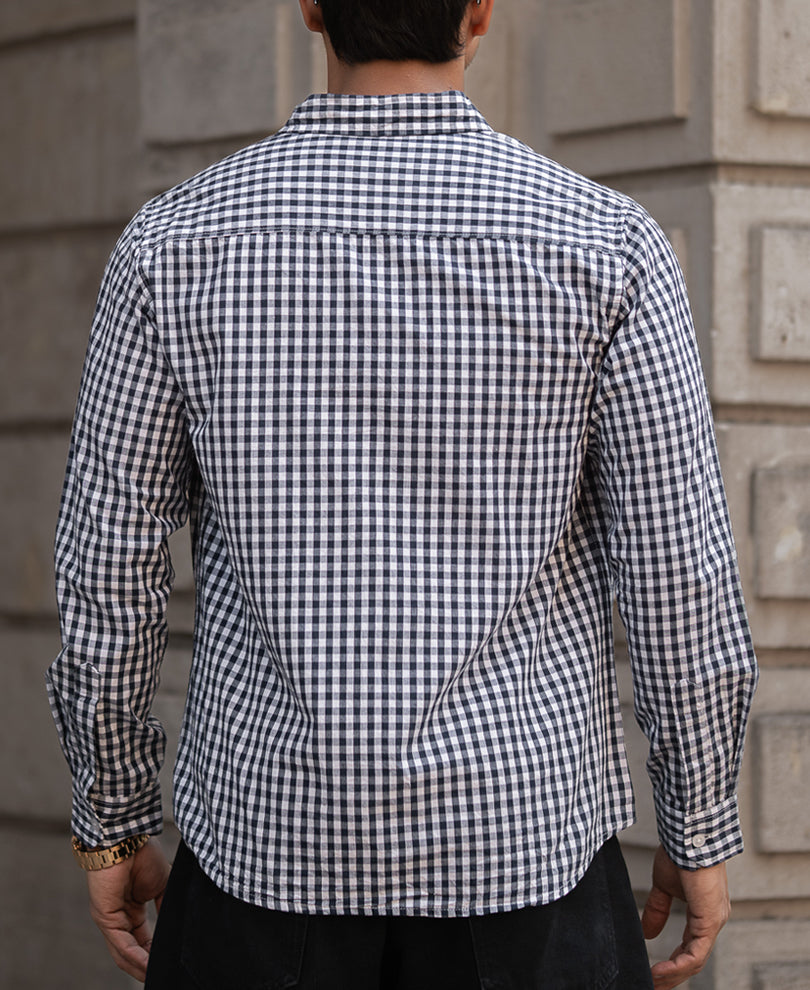 Navy Blue And White Checked Regular Fit Full Sleeves Shirt