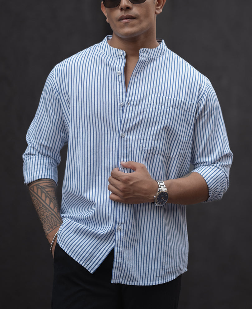 Blue And White Stripes Full Sleeves Shirt