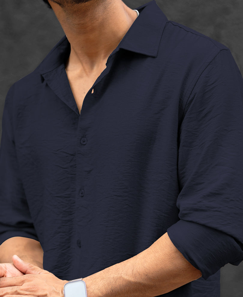 Basic Blue Regular Fit Full Sleeves Shirt